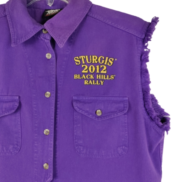 Biker design ladies large Sturgis 2012 Black hills rally purple button down top - Picture 6 of 12